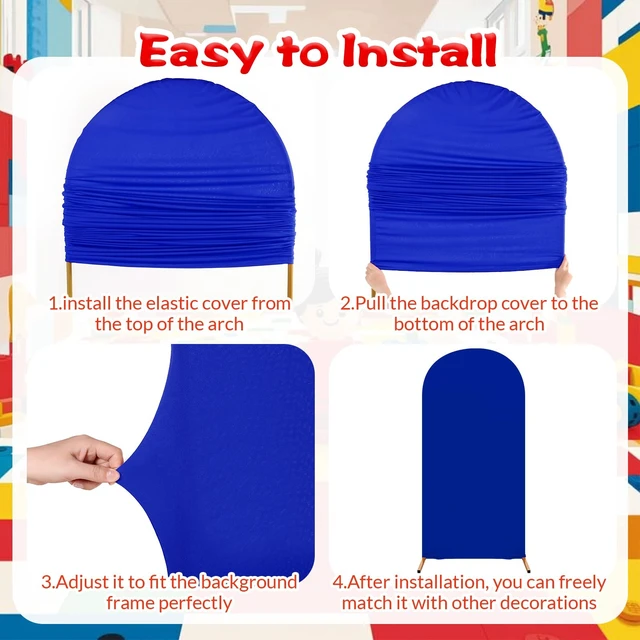 Alt view image 4 of 7 - 3 Pcs Arch Backdrop Cover Spandex Stretch, Blue, Classic 4ft 5ft 6ft for Arch Stand, Stretchable Spandex Fits Frames, Building Blocks Theme Birthday Shower, Sport Event Backdrop