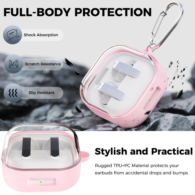 Alt view image 4 of 7 - for Samsung Galaxy Buds 4 Pro Case Cover with Magnetic Safety Lock Hard Shell Shockproof Protective Magnetic Case for Galaxy Buds 4 Earbuds 2026 with Cleaner Kit & Carabiner, Pink