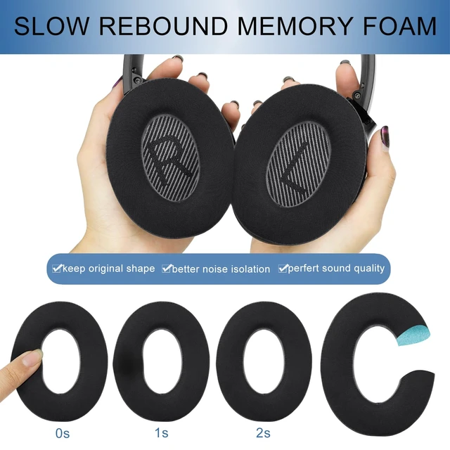 Alt view image 4 of 7 - Replacement Ear Pads for Bose QC35 & QC35 ii, Cooling Black Earpads for Bose QuietComfort 35ii 35 Headphones, Protein Leather, Noise Isolation Memory Foam