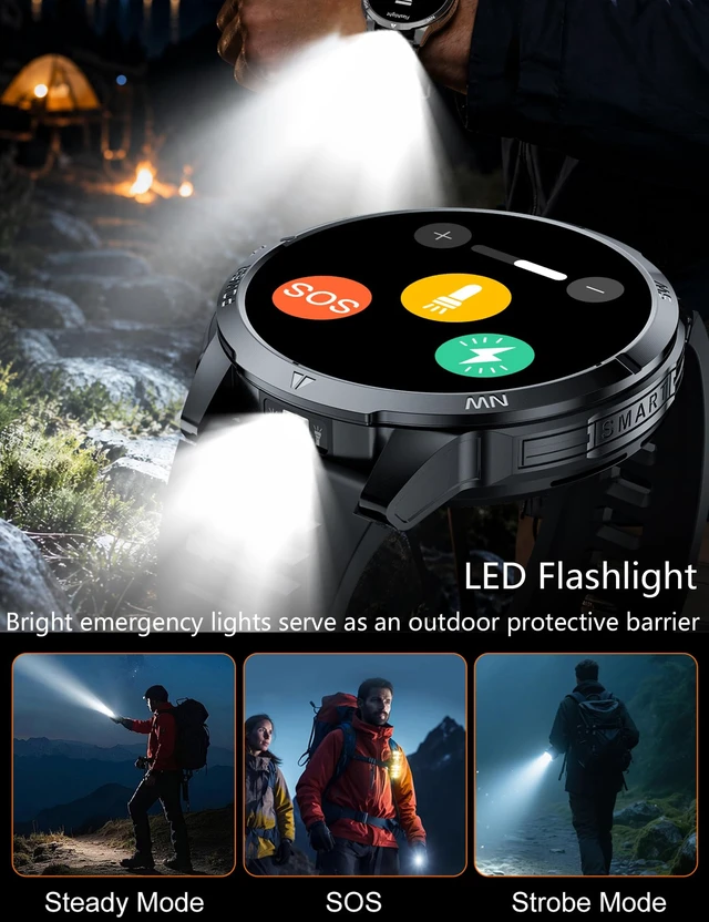 Alt view image 3 of 7 - Smart Watch with Earbuds for Men and Women,+ Metal Band Compass & FlashLight, Heart Rate Monitor Smartwatch, BT Calling, 100+ Sports Modes, Fitness Tracker, Android iOS Compatible