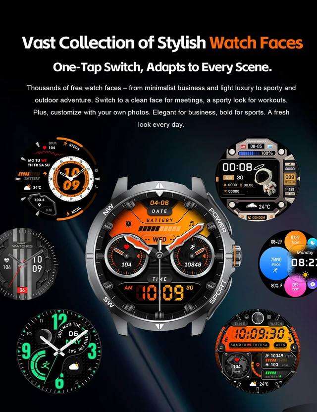 Alt view image 6 of 7 - Smart Watch with Earbuds for Men and Women,+ Metal Band Compass & FlashLight, Heart Rate Monitor Smartwatch, BT Calling, 100+ Sports Modes, Fitness Tracker, Android iOS Compatible