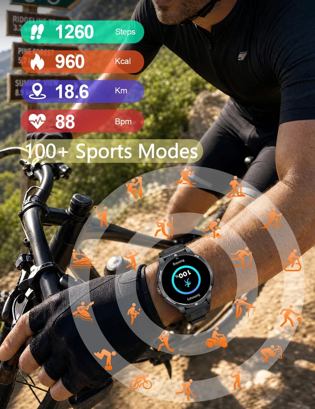 Alt view image 7 of 7 - Smart Watch with Earbuds for Men and Women,+ Metal Band Compass & FlashLight, Heart Rate Monitor Smartwatch, BT Calling, 100+ Sports Modes, Fitness Tracker, Android iOS Compatible