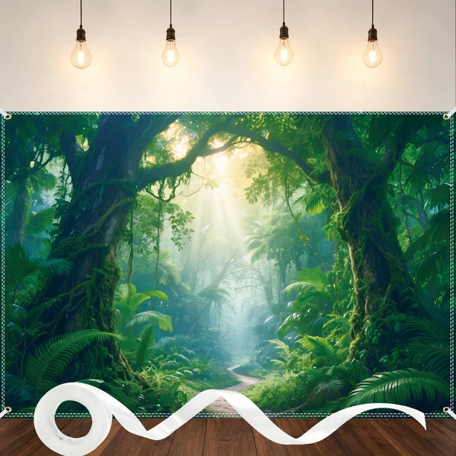 Main image of Jungle Backdrop 10x6.5ft Jungle Forest Photography Backdrop Rainforest Natural Scenery Background Safari Decoration Spring Green Photo Booth Studio Props