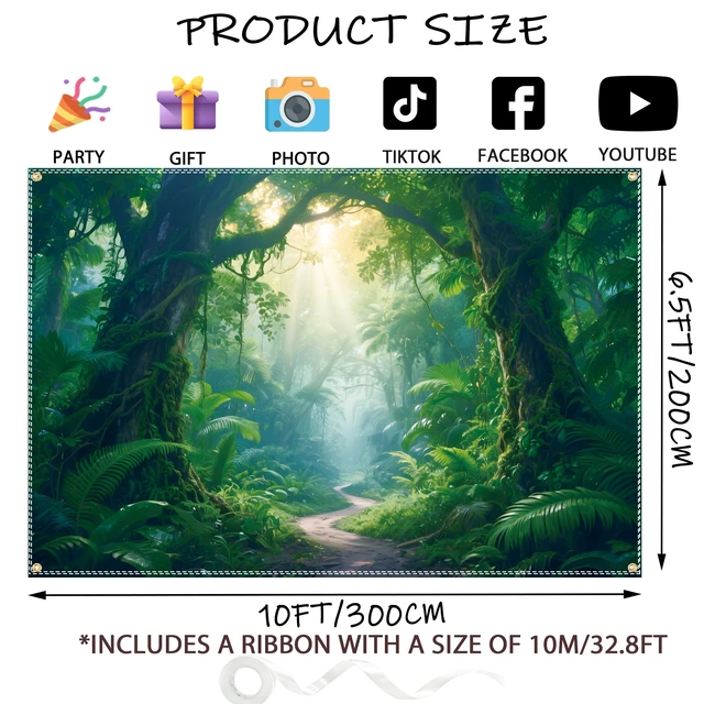 Alt view image 2 of 7 - Jungle Backdrop 10x6.5ft Jungle Forest Photography Backdrop Rainforest Natural Scenery Background Safari Decoration Spring Green Photo Booth Studio Props