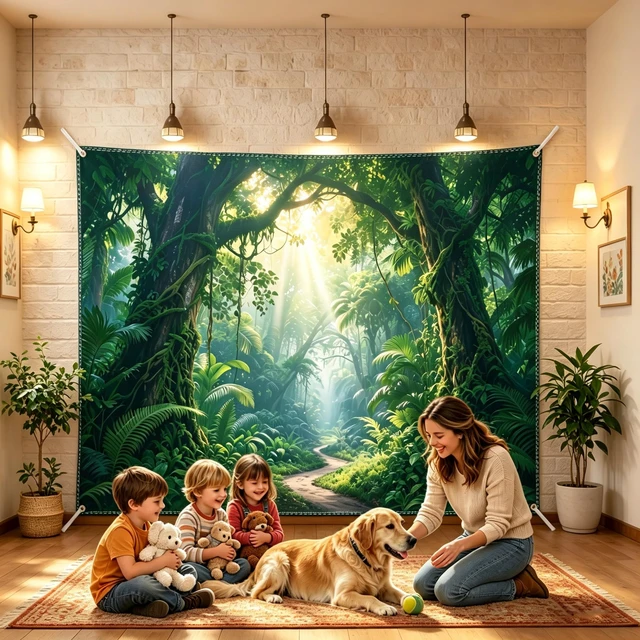 Alt view image 5 of 7 - Jungle Backdrop 10x6.5ft Jungle Forest Photography Backdrop Rainforest Natural Scenery Background Safari Decoration Spring Green Photo Booth Studio Props