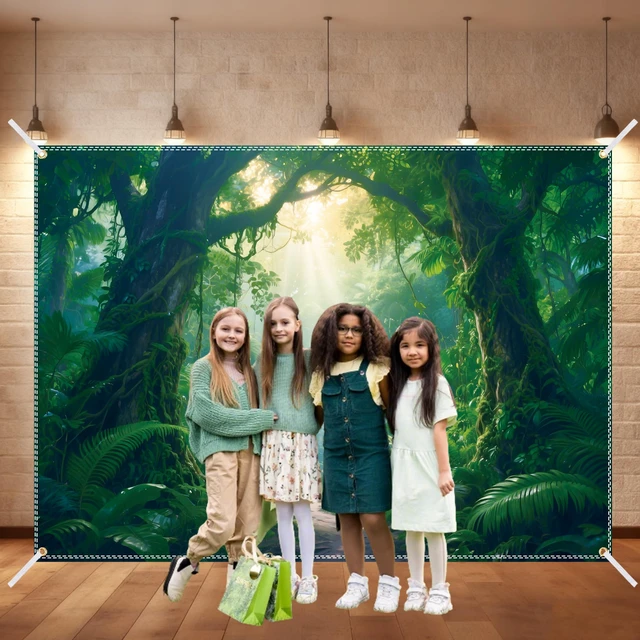 Alt view image 6 of 7 - Jungle Backdrop 10x6.5ft Jungle Forest Photography Backdrop Rainforest Natural Scenery Background Safari Decoration Spring Green Photo Booth Studio Props