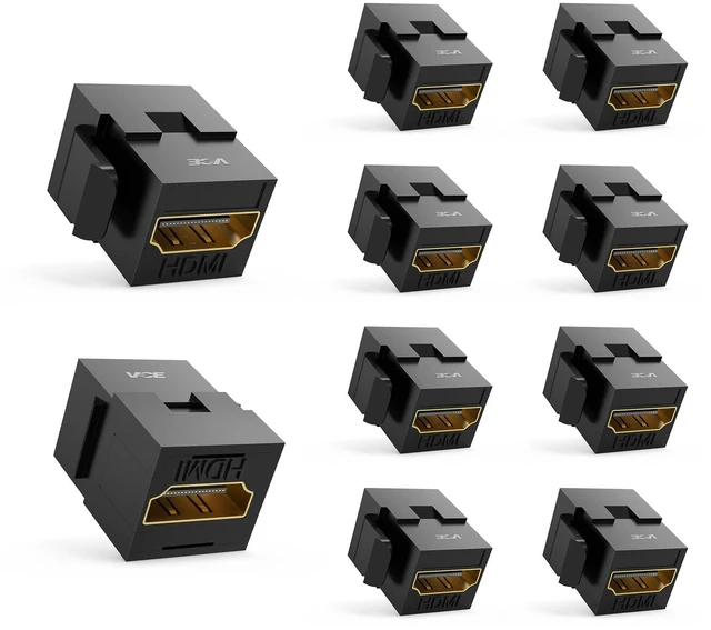 Main image of 4K HDMI Keystone Jack, F2F Snap-in, for Keystone Wall Plate, 10-Pack Snap-in Design for Keystone Wall Plate, HDMI Female to Female Coupler, Black Color Coupler, 6-Pack Included