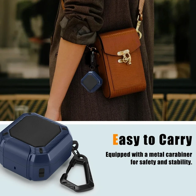 Alt view image 6 of 7 - Compatible with Samsung Galaxy Buds 4 Pro Case/Galaxy Buds 4 Case, Carbon Fiber Texture Design Cover with Phone Stand, Blue