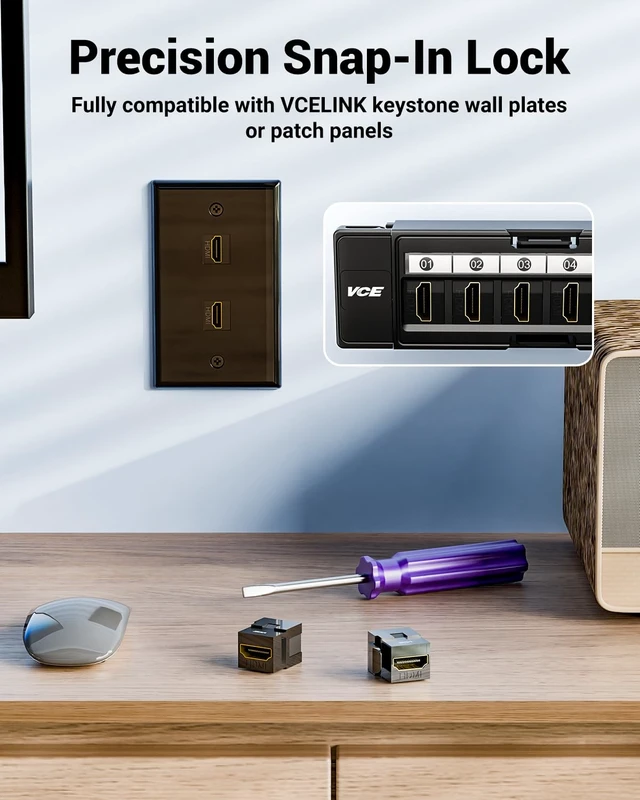 Alt view image 7 of 7 - 4K HDMI Keystone Jack, F2F Snap-in, for Keystone Wall Plate, 10-Pack Snap-in Design for Keystone Wall Plate, HDMI Female to Female Coupler, Black Color Coupler, 6-Pack Included