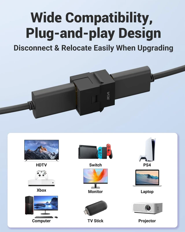 Alt view image 6 of 7 - 4K HDMI Keystone Jack, F2F Snap-in, for Keystone Wall Plate, 10-Pack Snap-in Design for Keystone Wall Plate, HDMI Female to Female Coupler, Black Color Coupler, 6-Pack Included