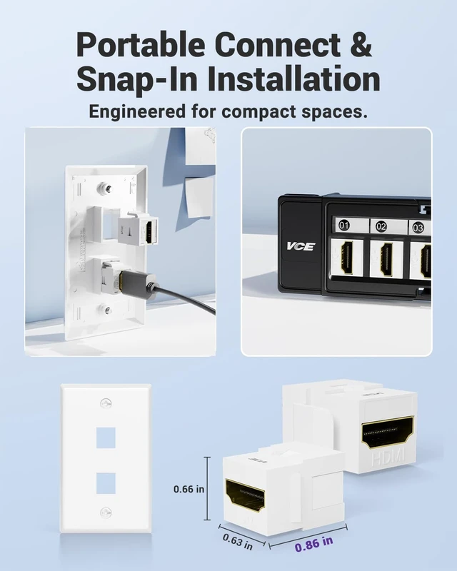 Alt view image 2 of 7 - 4K HDMI Keystone Jack, F2F Snap-in, for Keystone Wall Plate, 10-Pack Snap-in Design for Keystone Wall Plate, HDMI Female to Female Coupler, White Color Coupler, 10-Pack Included