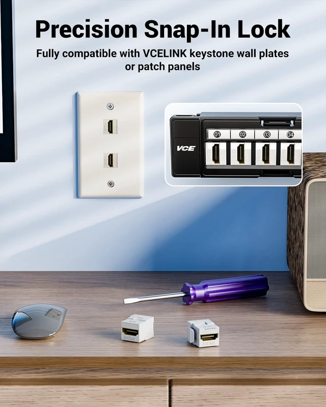 Alt view image 7 of 7 - 4K HDMI Keystone Jack, F2F Snap-in, for Keystone Wall Plate, 10-Pack Snap-in Design for Keystone Wall Plate, HDMI Female to Female Coupler, White Color Coupler, 10-Pack Included