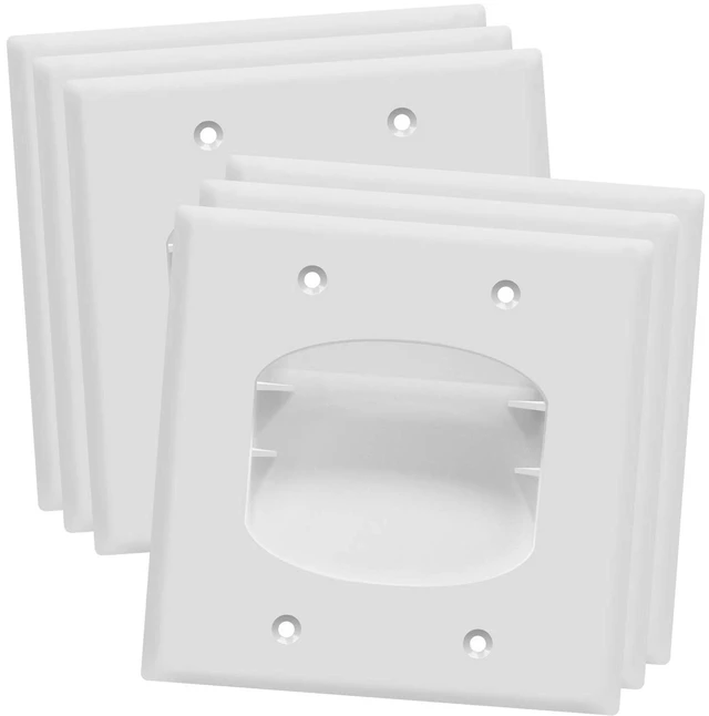 Main image of Recessed Low Voltage Cable Wall Plate for Home Theaters, Size 2-Gang 4.50" x 4.50", Polycarbonate Thermoplastic, TG8882-6PCS, White, 6 pack