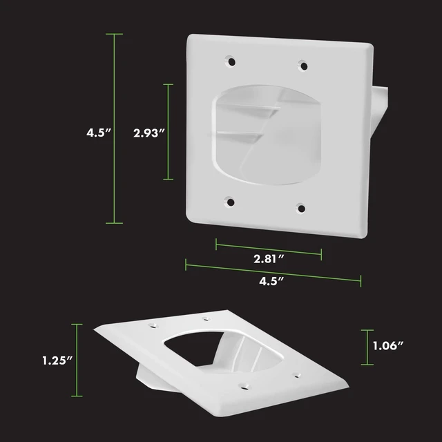 Alt view image 2 of 7 - Recessed Low Voltage Cable Wall Plate for Home Theaters, Size 2-Gang 4.50" x 4.50", Polycarbonate Thermoplastic, TG8882-6PCS, White, 6 pack