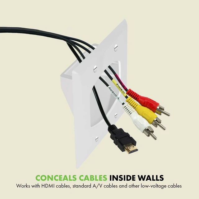 Alt view image 3 of 7 - Recessed Low Voltage Cable Wall Plate for Home Theaters, Size 2-Gang 4.50" x 4.50", Polycarbonate Thermoplastic, TG8882-6PCS, White, 6 pack