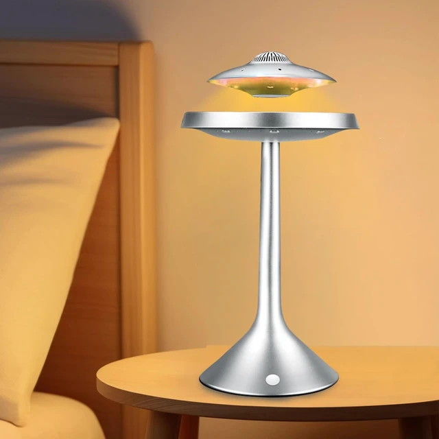 Main image of Magnetic Levitation Bluetooth UFO Speaker, Levitating UFO Speakers with Seven Color Night Lamp, Wireless Charging LED Lamp Bluetooth Speaker, 360°Rotating UFO Lamp (Silver)