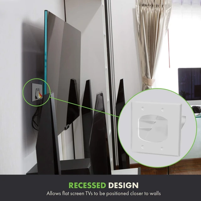Alt view image 7 of 7 - Recessed Low Voltage Cable Wall Plate for Home Theaters, Size 2-Gang 4.50" x 4.50", Polycarbonate Thermoplastic, TG8882-6PCS, White, 6 pack