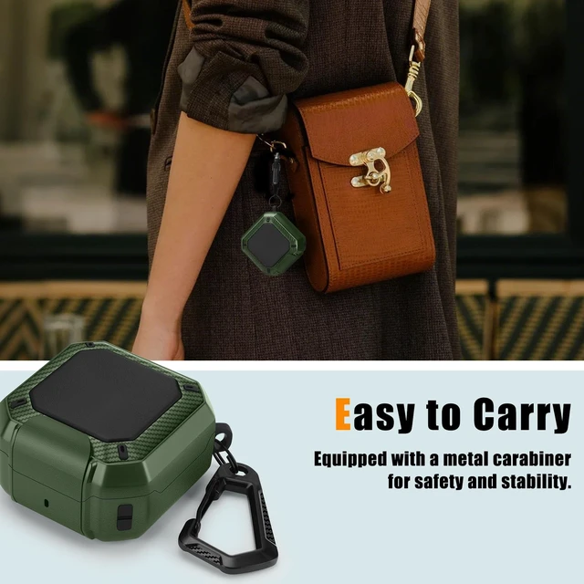 Alt view image 6 of 7 - Compatible with Samsung Galaxy Buds 4 Pro Case/Galaxy Buds 4 Case, Carbon Fiber Texture Design Cover with Phone Stand, Army Green