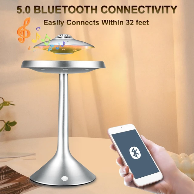 Alt view image 4 of 6 - Magnetic Levitation Bluetooth UFO Speaker, Levitating UFO Speakers with Seven Color Night Lamp, Wireless Charging LED Lamp Bluetooth Speaker, 360°Rotating UFO Lamp (Silver)