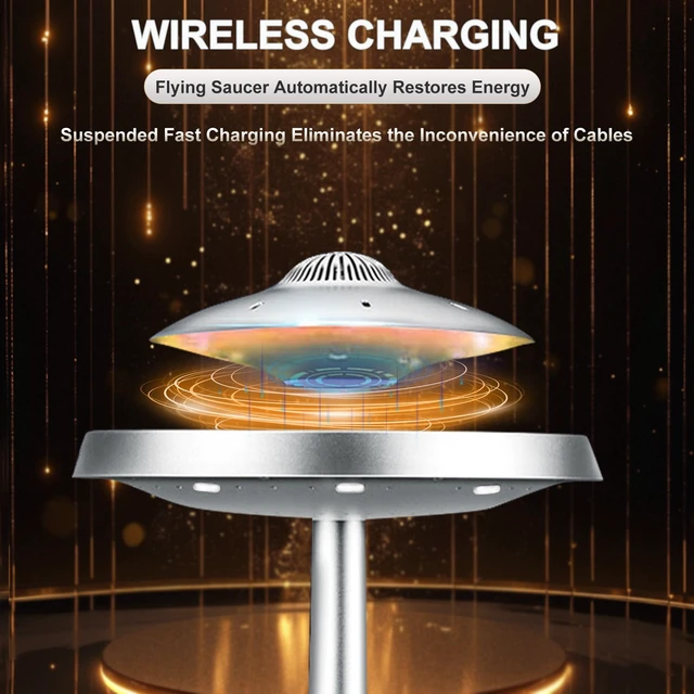 Alt view image 2 of 6 - Magnetic Levitation Bluetooth UFO Speaker, Levitating UFO Speakers with Seven Color Night Lamp, Wireless Charging LED Lamp Bluetooth Speaker, 360°Rotating UFO Lamp (Silver)