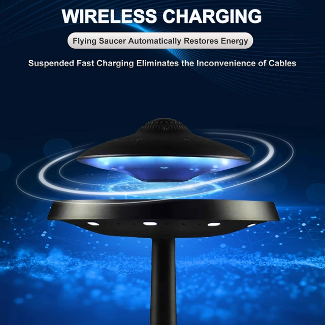 Alt view image 2 of 6 - Magnetic Levitation Bluetooth UFO Speaker, Levitating UFO Speakers with Seven Color Night Lamp, Wireless Charging LED Lamp Bluetooth Speaker, 360°Rotating UFO Lamp (Black)