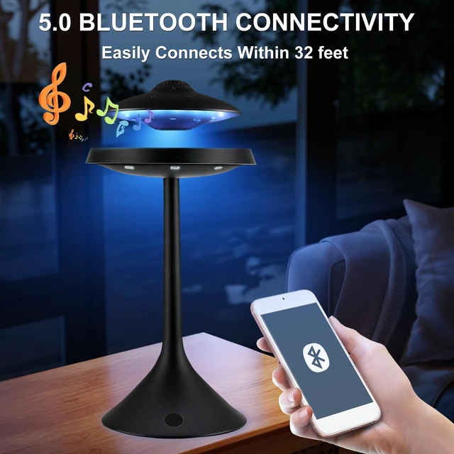 Alt view image 4 of 6 - Magnetic Levitation Bluetooth UFO Speaker, Levitating UFO Speakers with Seven Color Night Lamp, Wireless Charging LED Lamp Bluetooth Speaker, 360°Rotating UFO Lamp (Black)