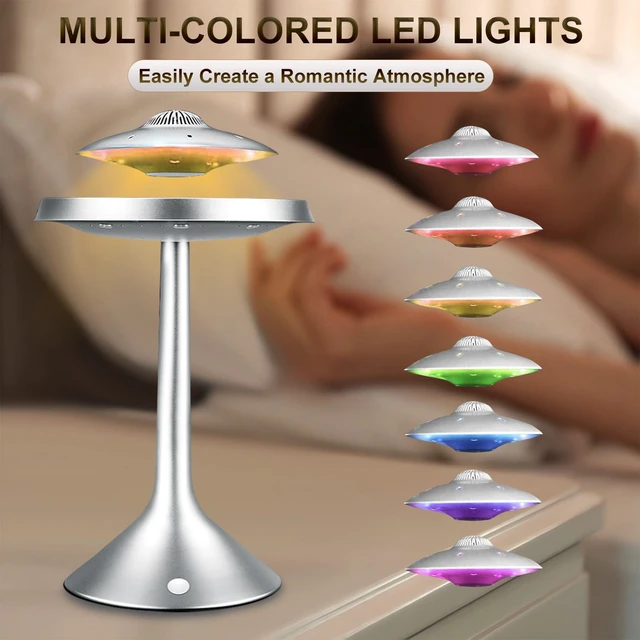 Alt view image 6 of 6 - Magnetic Levitation Bluetooth UFO Speaker, Levitating UFO Speakers with Seven Color Night Lamp, Wireless Charging LED Lamp Bluetooth Speaker, 360°Rotating UFO Lamp (Silver)