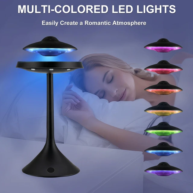 Alt view image 6 of 6 - Magnetic Levitation Bluetooth UFO Speaker, Levitating UFO Speakers with Seven Color Night Lamp, Wireless Charging LED Lamp Bluetooth Speaker, 360°Rotating UFO Lamp (Black)