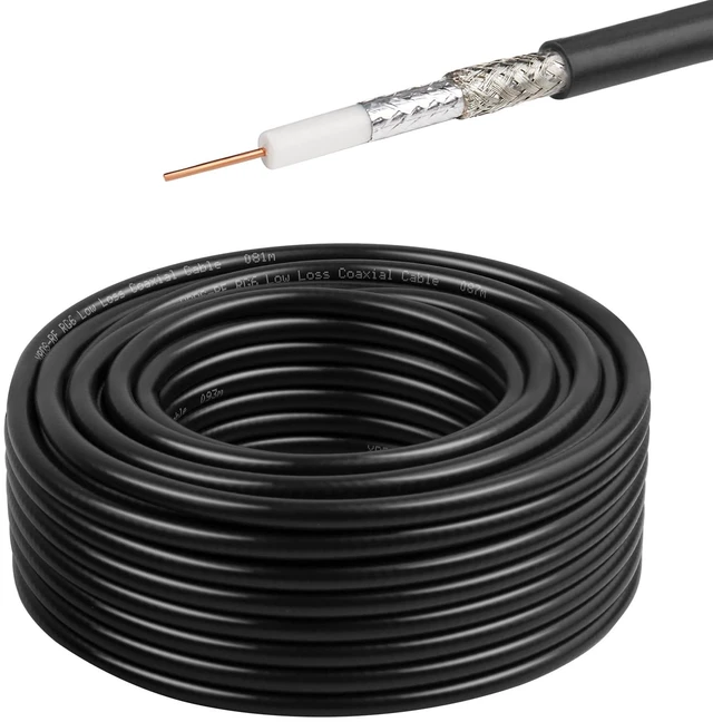 Main image of RG6 Dual Shield Cable 50FT, 18 AWG 75 Ohm Bare Copper Conductor RG6 Coaxial Cable (50feet, Black)