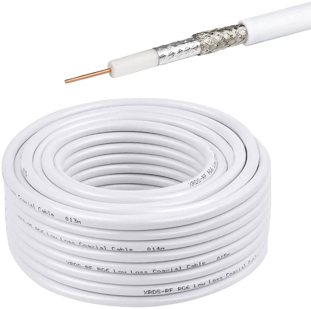 Main image of RG6 Dual Shield Cable 50FT, 18 AWG 75 Ohm Bare Copper Conductor RG6 Coaxial Cable (50 feet, White)