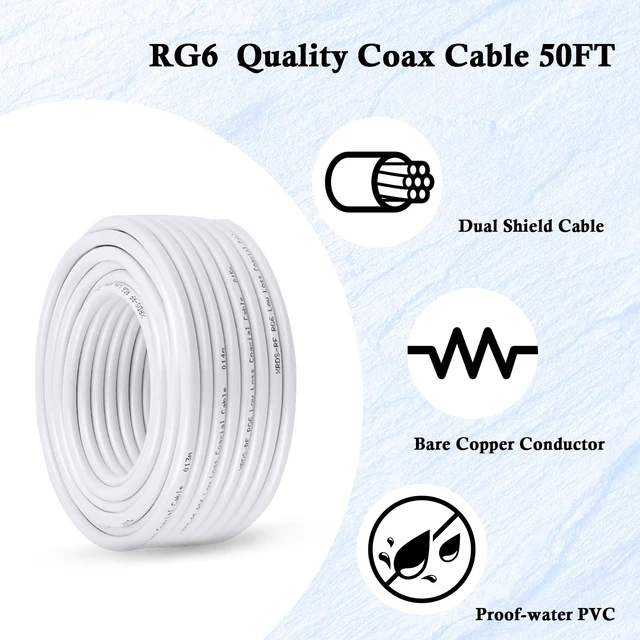 Alt view image 4 of 5 - RG6 Dual Shield Cable 50FT, 18 AWG 75 Ohm Bare Copper Conductor RG6 Coaxial Cable (50 feet, White)