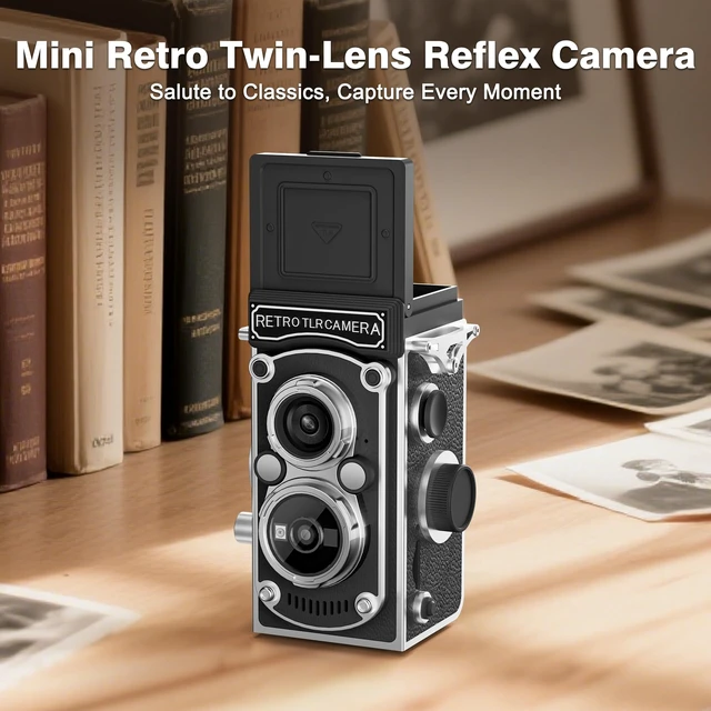 Alt view image 2 of 7 - Mini Retro TLR Digital Camera, Portable 24MP 1080P FHD Vintage Point and Shoot Pocket Travel Camera with Twin Lens, Autofocus, 16X Digital Zoom, 16GB Card, for Beginners, Teens & Adults - Black