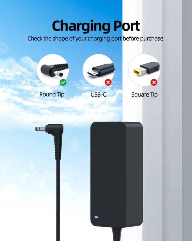Alt view image 3 of 7 - 65W 45W Charger Fit for Lenovo IdeaPad 1 1i 3 3i 5, Slim 1 3 5, Flex 4 5 6 1470, Yoga 710 330, IdeaPad 330S S145 S340 L340, Chromebook N22 N23 N42 Laptop