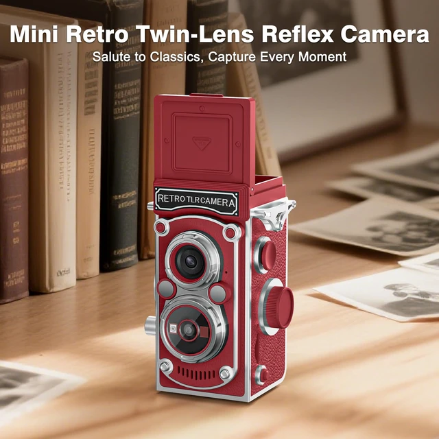 Alt view image 2 of 7 - Mini Retro TLR Digital Camera, Portable 24MP 1080P FHD Vintage Point and Shoot Pocket Travel Camera with Twin Lens, Autofocus, 16X Digital Zoom, 16GB Card, for Beginners, Teens & Adults - Red