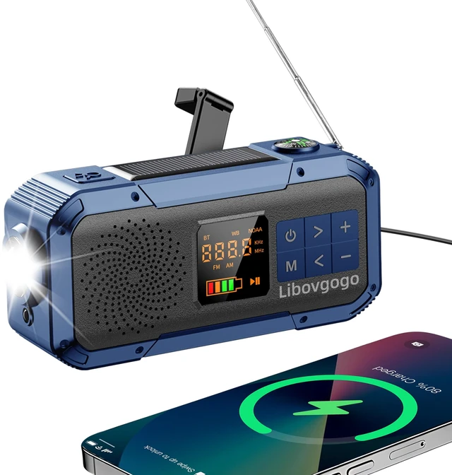 Main image of Emergency Weather Radio with IPX5 Waterproof Portable Bluetooth Speaker,USB-C Solar Hand Crank,NOAA Alarm AM FM Radio,Flashlight,SOS Alarm,2000mAh Cell Phone Charger for Camping and Survival (Blue)