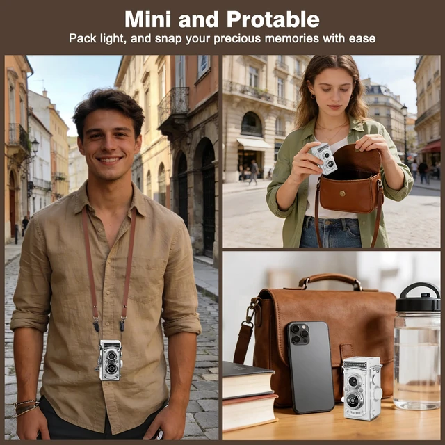 Alt view image 6 of 7 - Mini Retro TLR Digital Camera, Portable 24MP 1080P FHD Vintage Point and Shoot Pocket Travel Camera with Twin Lens, Autofocus, 16X Digital Zoom, 16GB Card, for Beginners, Teens & Adults - White