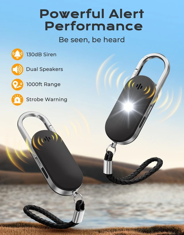 Alt view image 2 of 7 - Personal Safety Alarm, 130dB Double Speakers Personal Alarms for Women, Strobe Light and Low Battery Notice, Rechargeable Self Defense Keychain for Seniors College Girls Gift
