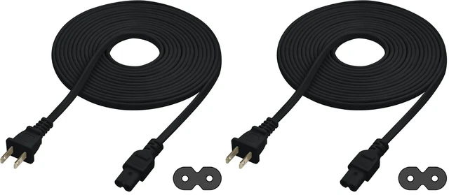 Main image of Extra Long 17-Foot TV Power Cord Compatible with Select Samsung, LG, Sony, Hisense, Xbox, PS5 Electronics and More - 2-Prong AC Wall Plug - 2-Slot Straight Plug (Black, 17-Foot) (Pack of 2)