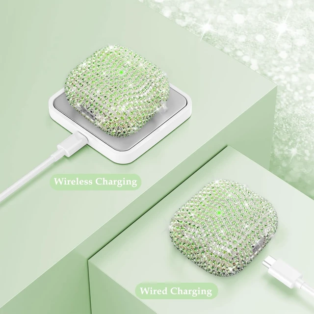 Alt view image 3 of 7 - Glitter Diamond for AirPods 5th/4th Case Cover 2026/2024 (Green) Hard TPU Cover for AirPods 5th/4th Generation Case (2026/2024) with Bling Butterfly Keychain and Cleaning Kit for Girls Women