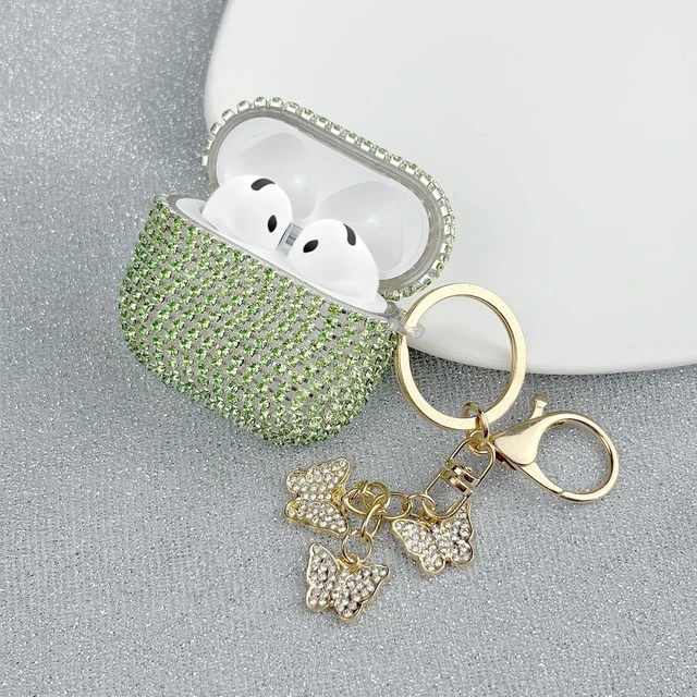 Alt view image 5 of 7 - Glitter Diamond for AirPods 5th/4th Case Cover 2026/2024 (Green) Hard TPU Cover for AirPods 5th/4th Generation Case (2026/2024) with Bling Butterfly Keychain and Cleaning Kit for Girls Women