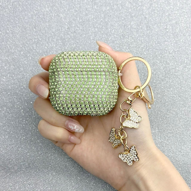 Alt view image 6 of 7 - Glitter Diamond for AirPods 5th/4th Case Cover 2026/2024 (Green) Hard TPU Cover for AirPods 5th/4th Generation Case (2026/2024) with Bling Butterfly Keychain and Cleaning Kit for Girls Women