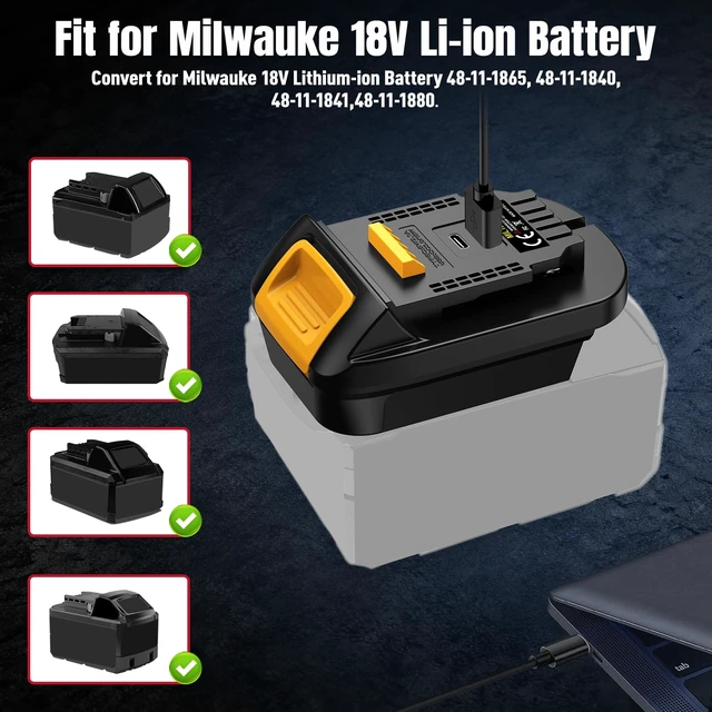 Alt view image 3 of 7 - Battery Adapter for Milwaukee M18 18V Battery Convert to for Dewalt 20V MAX Cordless Tools, with QC3.0 18W USB & Type-C 5V/2.1A Charging Port,MIL18DL Battery Converter
