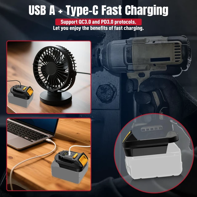 Alt view image 5 of 7 - Battery Adapter for Milwaukee M18 18V Battery Convert to for Dewalt 20V MAX Cordless Tools, with QC3.0 18W USB & Type-C 5V/2.1A Charging Port,MIL18DL Battery Converter