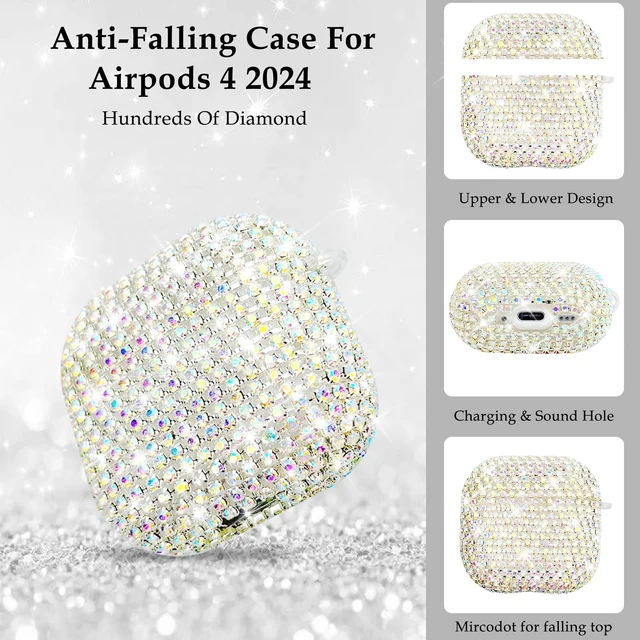 Alt view image 2 of 7 - Glitter Diamond for AirPods 5th/4th Case Cover 2026/2024 (Colorful) Hard TPU Cover for AirPods 5th/4th Generation Case (2026/2024) with Bling Butterfly Keychain and Cleaning Kit for Girls Women