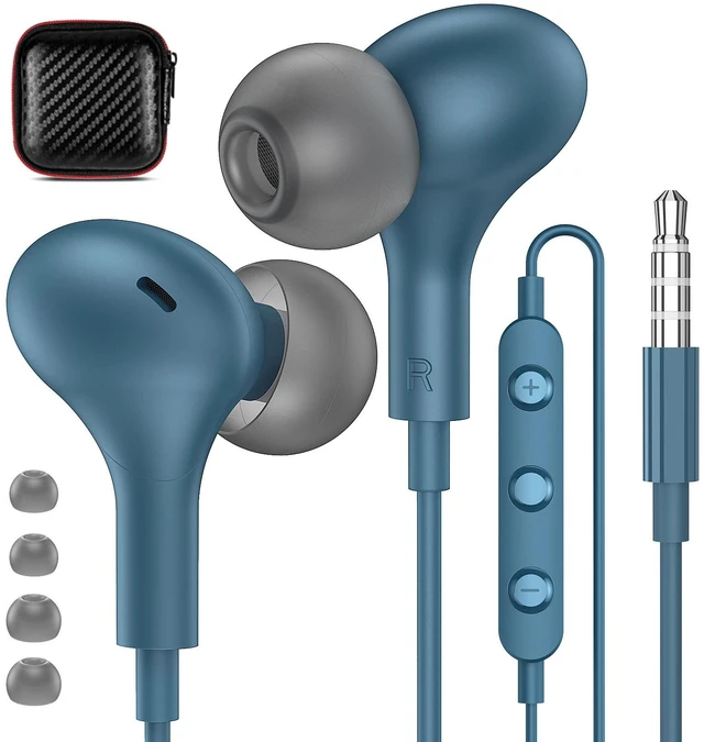 Main image of Wired Earbuds in-Ear Headphones 3.5mm Jack for Laptop/School Blue Noise Isolation Small Earphones, Corded Plug-in Ear Buds Mic Volume Control for iPhone/Samsung/Android/PC/Gaming Console/Kids
