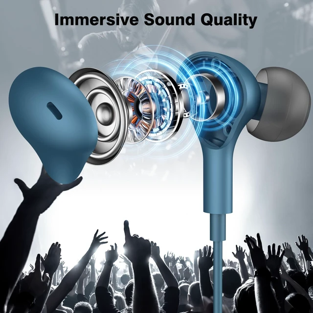 Alt view image 2 of 7 - Wired Earbuds in-Ear Headphones 3.5mm Jack for Laptop/School Blue Noise Isolation Small Earphones, Corded Plug-in Ear Buds Mic Volume Control for iPhone/Samsung/Android/PC/Gaming Console/Kids