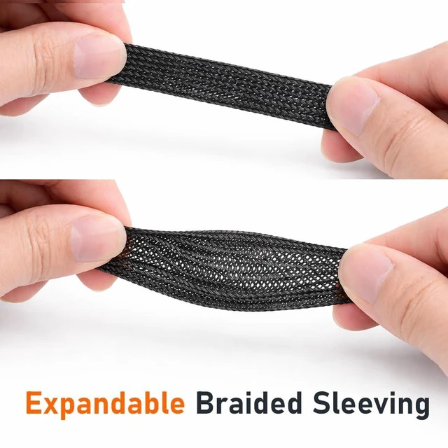 Alt view image 3 of 7 - 100ft Expandable Non-Split PET Braided Cable Sleeve, High-Temperature Black Loom for Automotive Harness and Chew-Resistant Home Office Wire Management (1/4")
