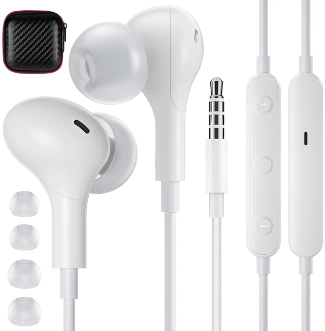 Main image of Wired Earbuds in-Ear Headphones 3.5mm Jack for Laptop/School White Noise Isolation Small Earphones, Corded Plug-in Ear Buds Mic Volume Control for iPhone/Samsung/Android/PC/Gaming Console/Kids