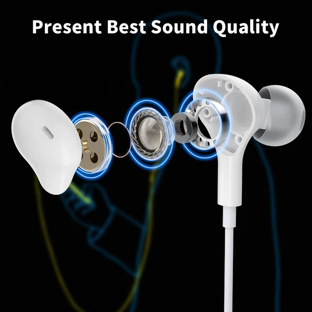 Alt view image 2 of 7 - Wired Earbuds in-Ear Headphones 3.5mm Jack for Laptop/School White Noise Isolation Small Earphones, Corded Plug-in Ear Buds Mic Volume Control for iPhone/Samsung/Android/PC/Gaming Console/Kids