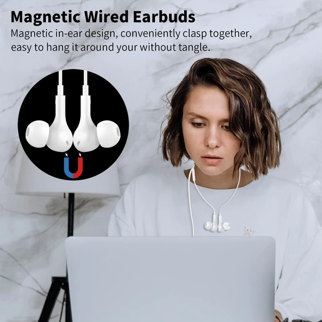 Alt view image 5 of 7 - Wired Earbuds in-Ear Headphones 3.5mm Jack for Laptop/School White Noise Isolation Small Earphones, Corded Plug-in Ear Buds Mic Volume Control for iPhone/Samsung/Android/PC/Gaming Console/Kids